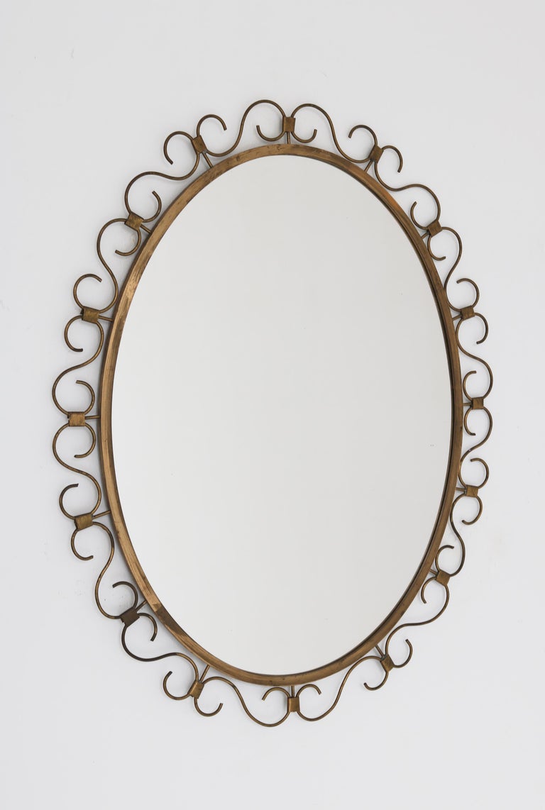 Art Deco Brass Wall Mirror in the Style of Josef Frank, 1940s