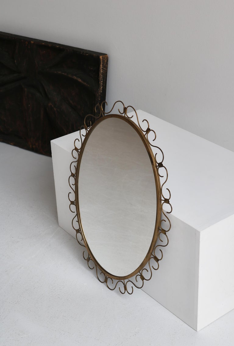 Art Deco Brass Wall Mirror in the Style of Josef Frank, 1940s