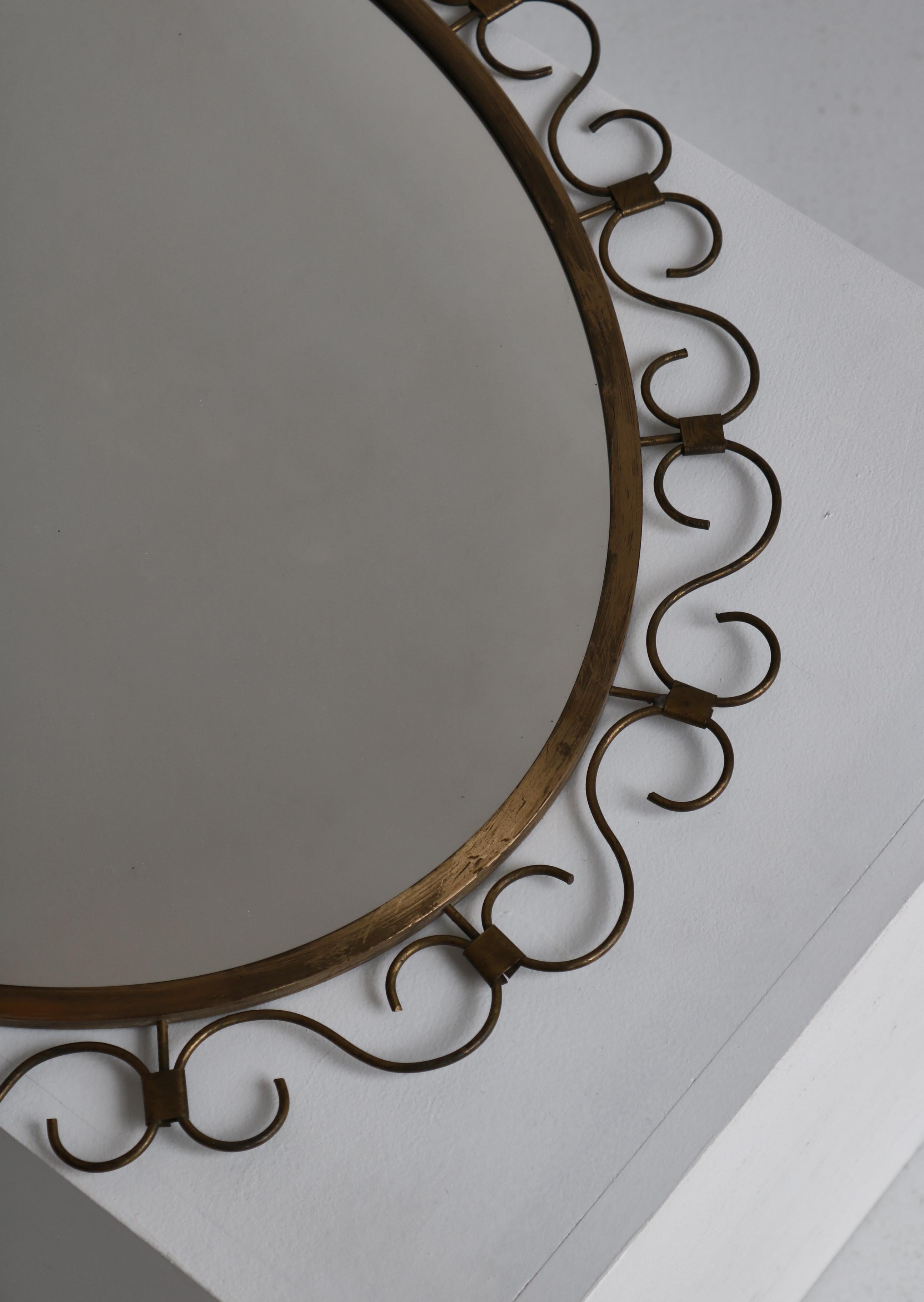 Art Deco Brass Wall Mirror in the Style of Josef Frank, 1940s, Scandinavia 4