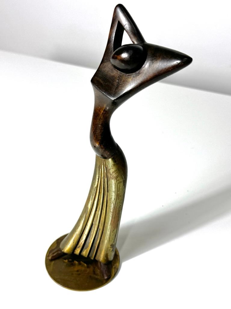 Austrian Art Deco Brass & Wood Figural Female Sculpture by Hagenauer Wien Austria 1930s For Sale