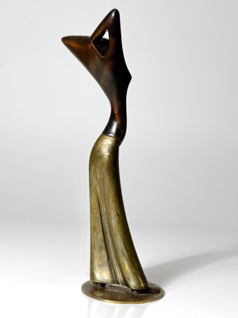 Art Deco Brass & Wood Figural Female Sculpture by Hagenauer Wien Austria 1930s For Sale 1
