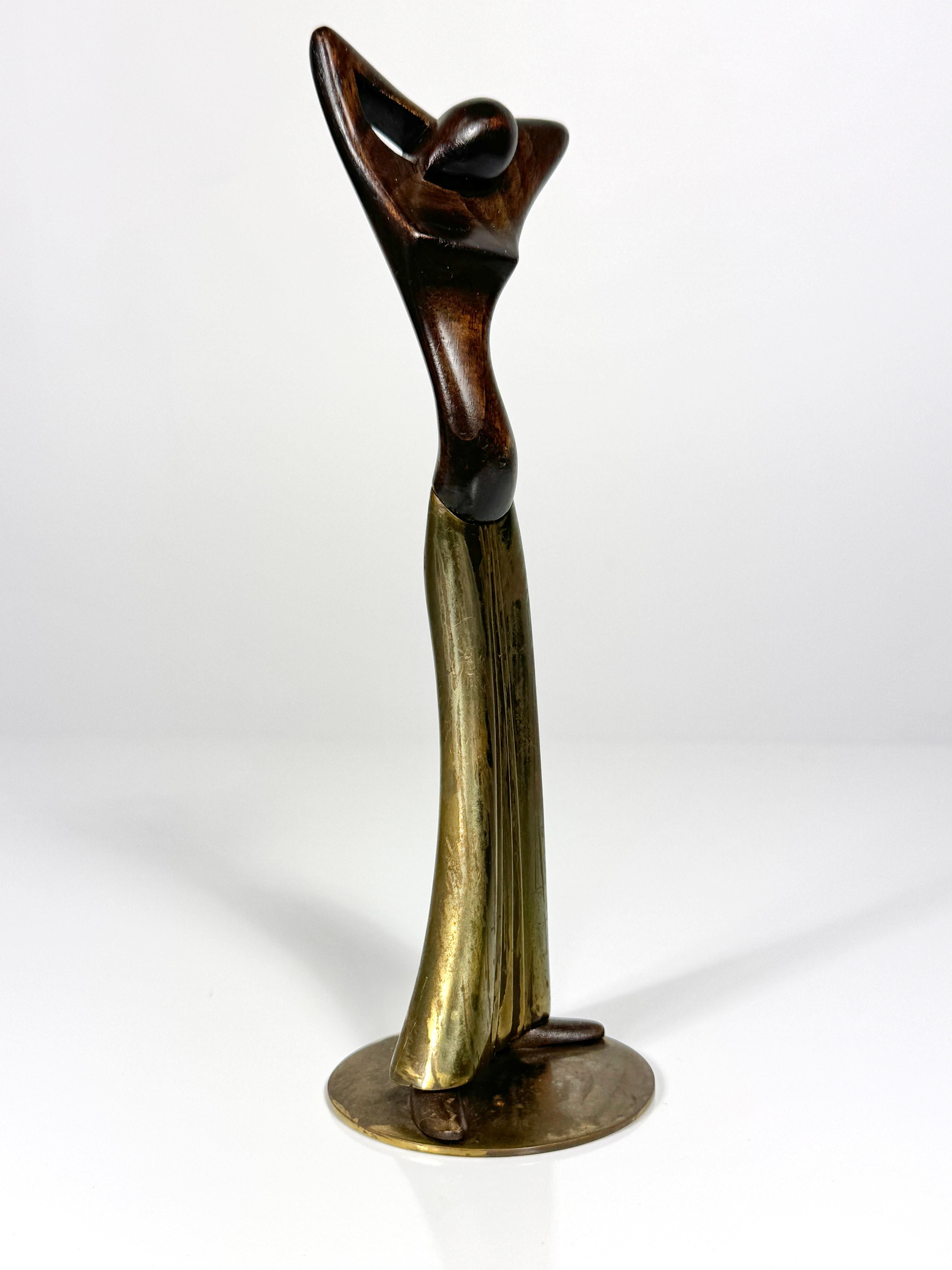 Art Deco Brass & Wood Figural Female Sculpture by Hagenauer Wien Austria 1930s For Sale 2