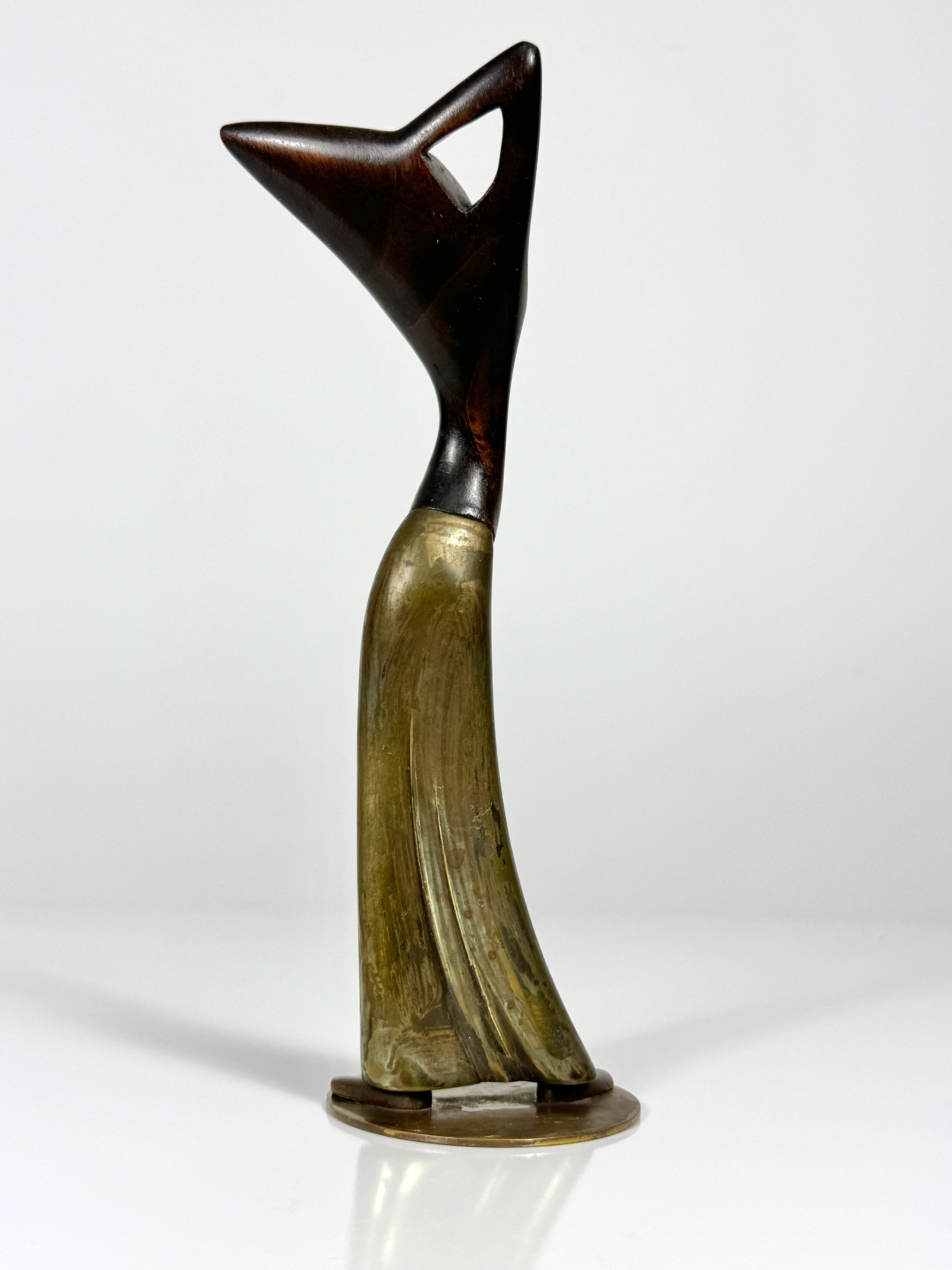 Art Deco Brass & Wood Figural Female Sculpture by Hagenauer Wien Austria 1930s For Sale 3