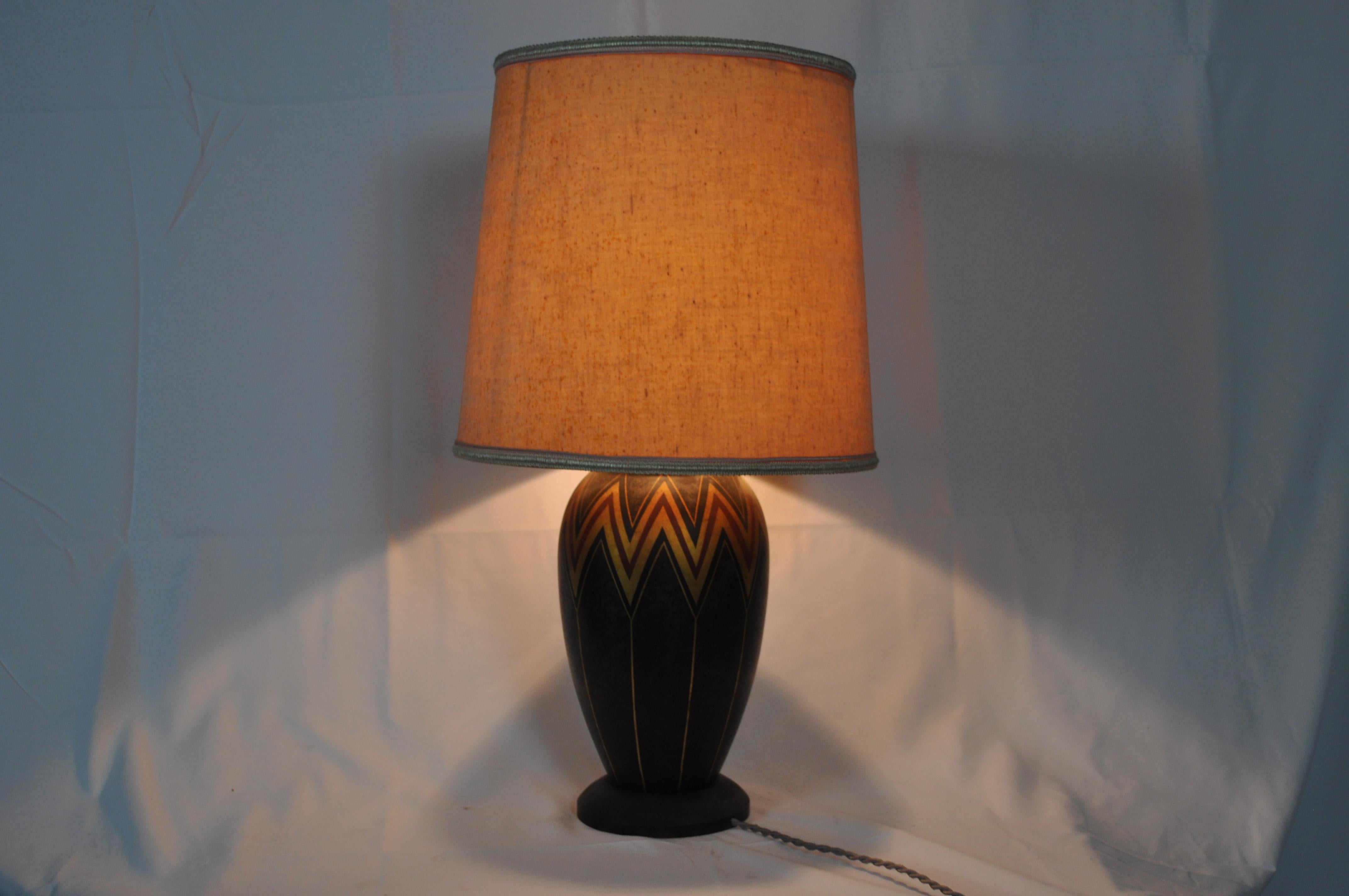 French Art Deco Brassware Lamp by Maison Charles, 1940 For Sale