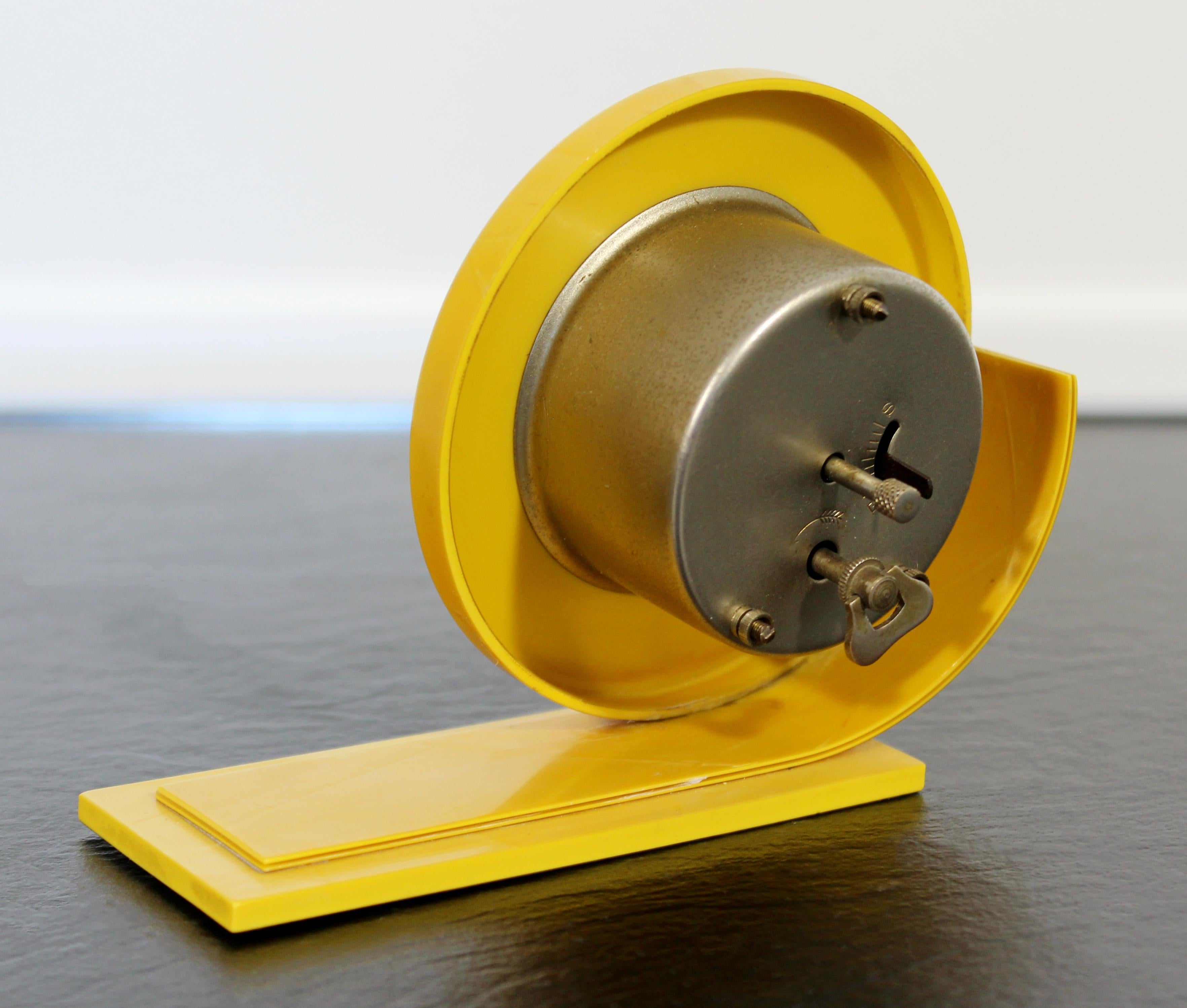 Art Deco Bright Yellow Celluloid Mantle Shelf Clock with Round Face 1930s-1940s In Good Condition In Keego Harbor, MI