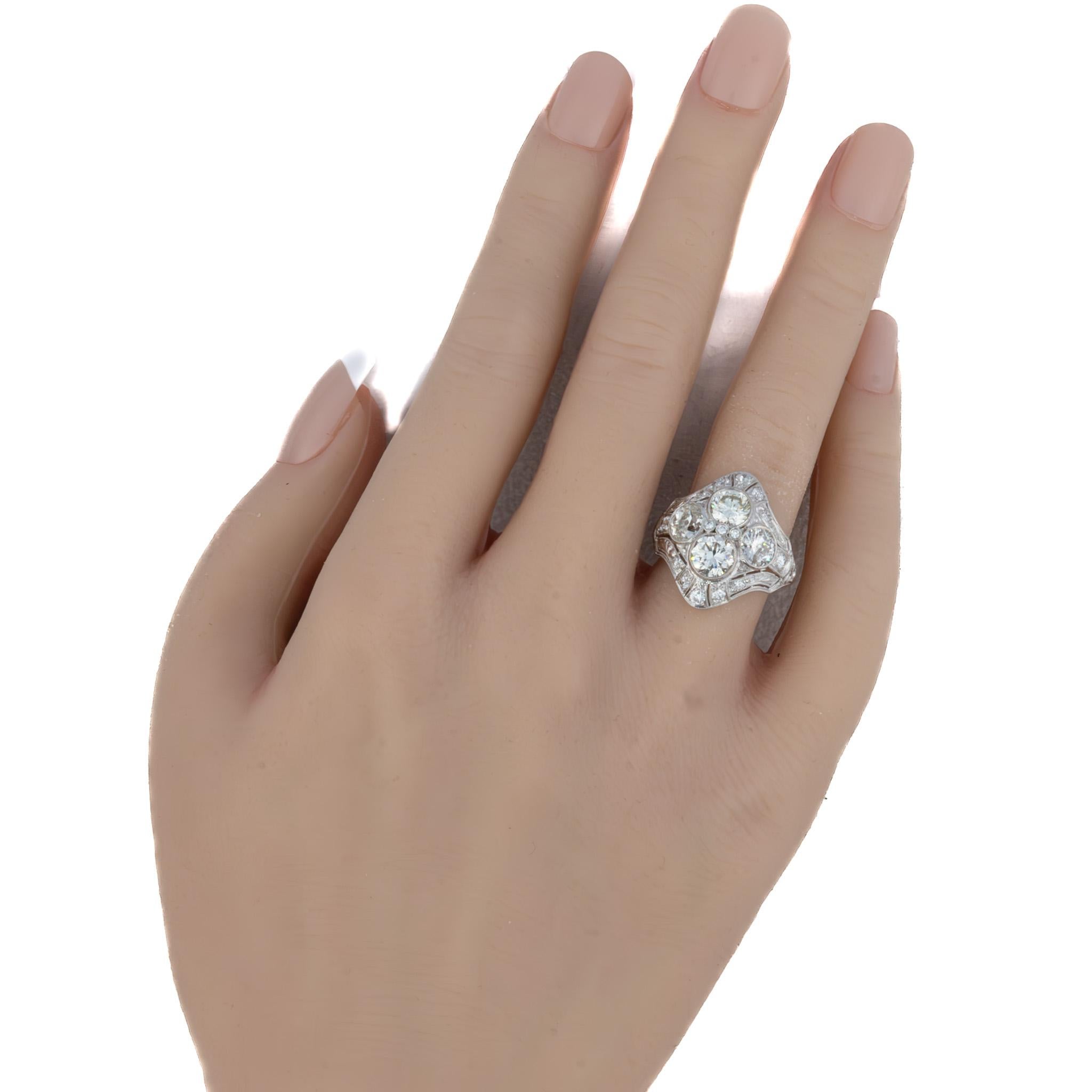 Retro Art Deco Brilliant Cut Diamond Ring For Sale