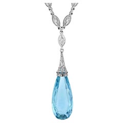 Art Deco Briolette Cut Aquamarine Pendant, 40.00 carats