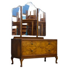 Vintage Art Deco British Burr Walnut Dressing Chest, 1930s