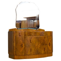 Vintage Art Deco British Burr Walnut Dressing Chest, 1930s