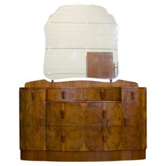 Vintage Art Deco British Burr Walnut Dressing Chest, 1930s