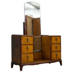 Art Deco British Burr Walnut Dressing Chest, 1950s