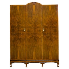 Vintage Art Deco British Burr Walnut Wardrobe, 1930s