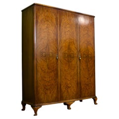 Vintage Art Deco British Burr Walnut Wardrobe, 1930s