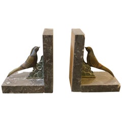 Art Deco British Marble and Metal Bookends, circa 1930