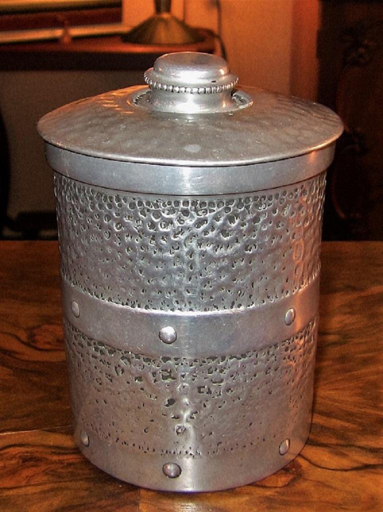 Hand-Crafted Art Deco British Pewter Tea Caddy or Cookie Jar