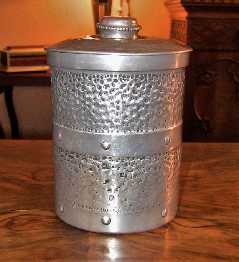 Art Deco British Pewter Tea Caddy or Cookie Jar In Good Condition In Dallas, TX