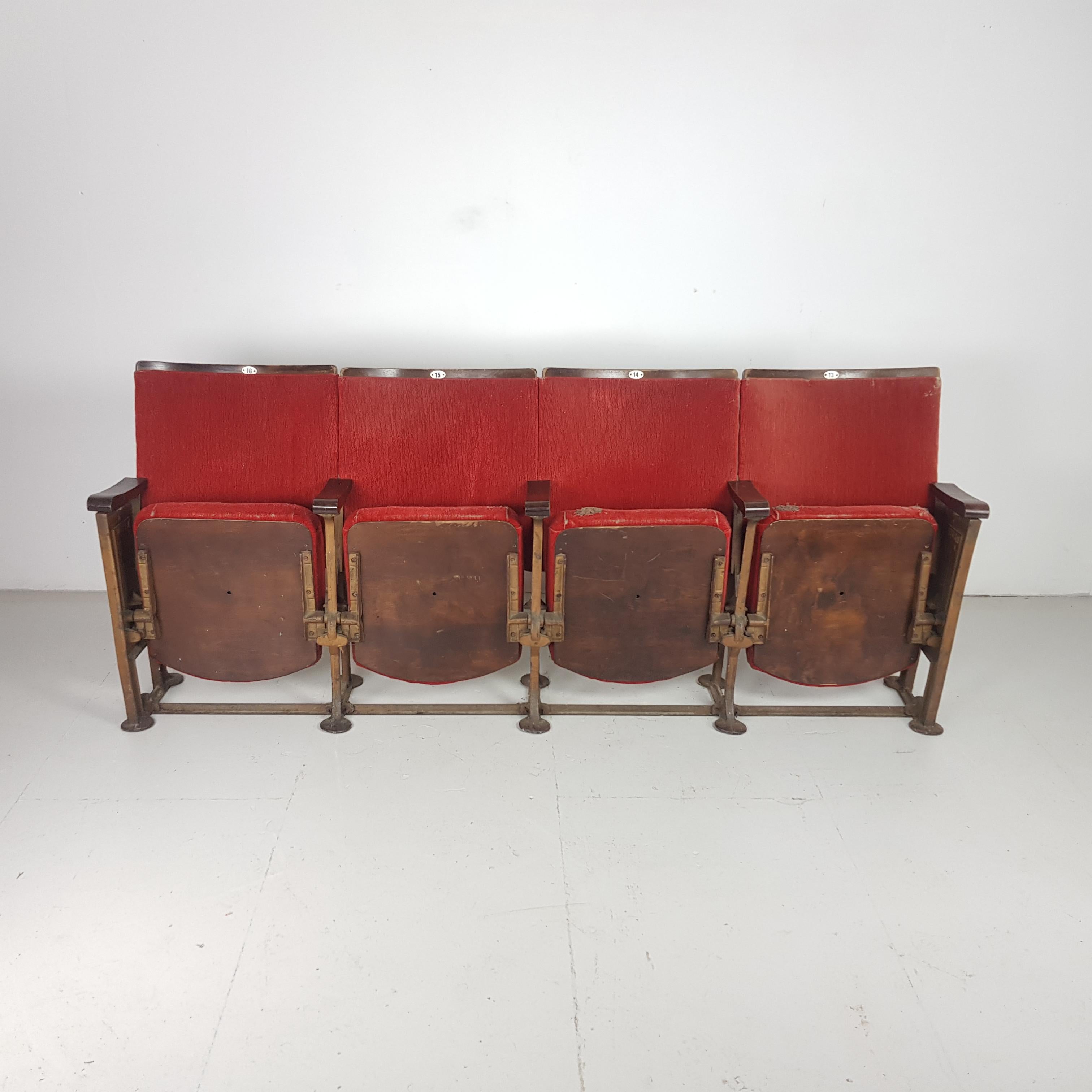 20th Century Art Deco British Red Velvet Cinema Seats For Sale