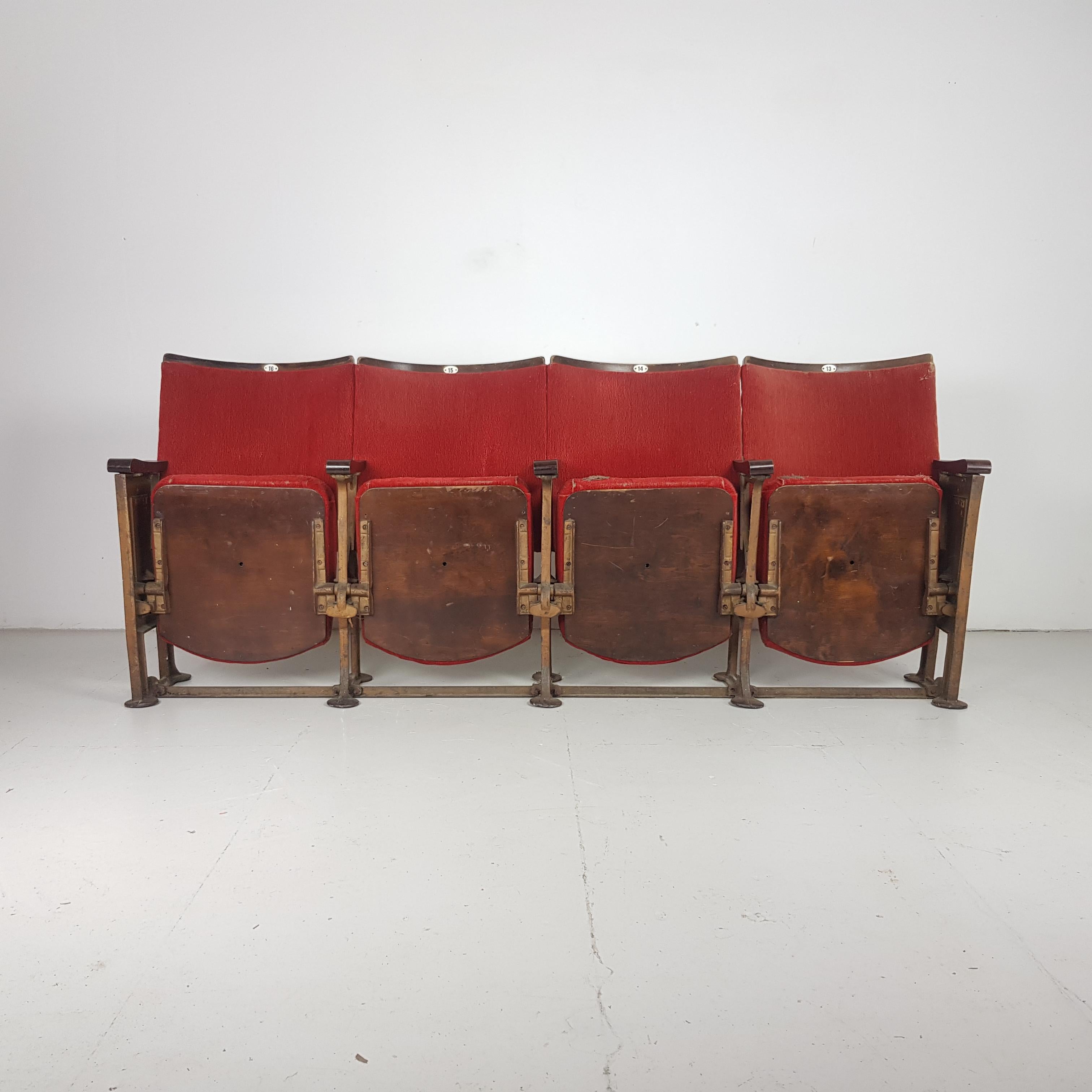 Art Deco British Red Velvet Cinema Seats For Sale 1