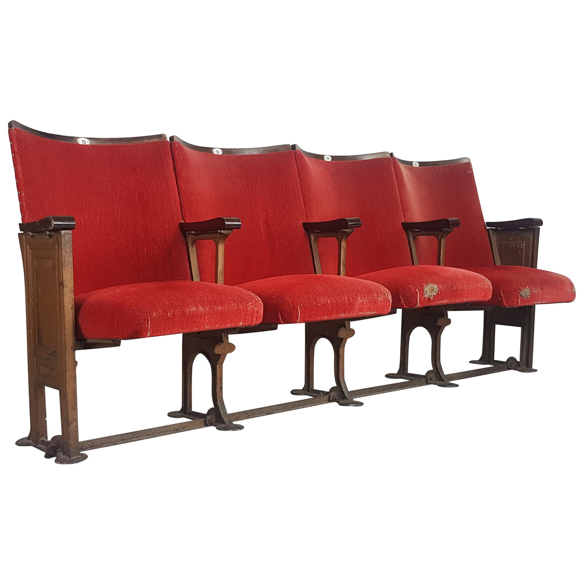 Art Deco British Red Velvet Cinema Seats For Sale