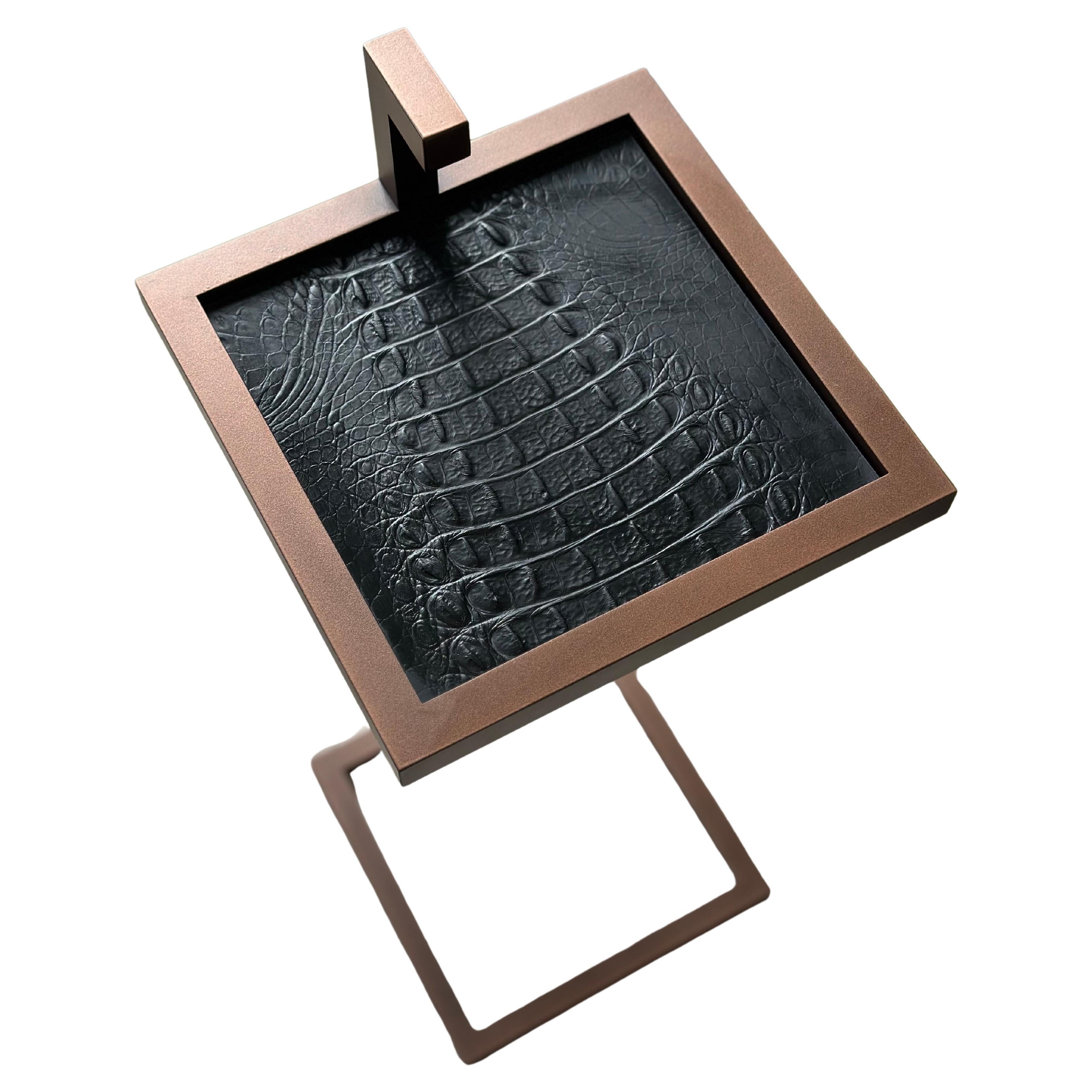 Art Deco Bronx Martini Table with Crocodile tile  insert and light bronze finish