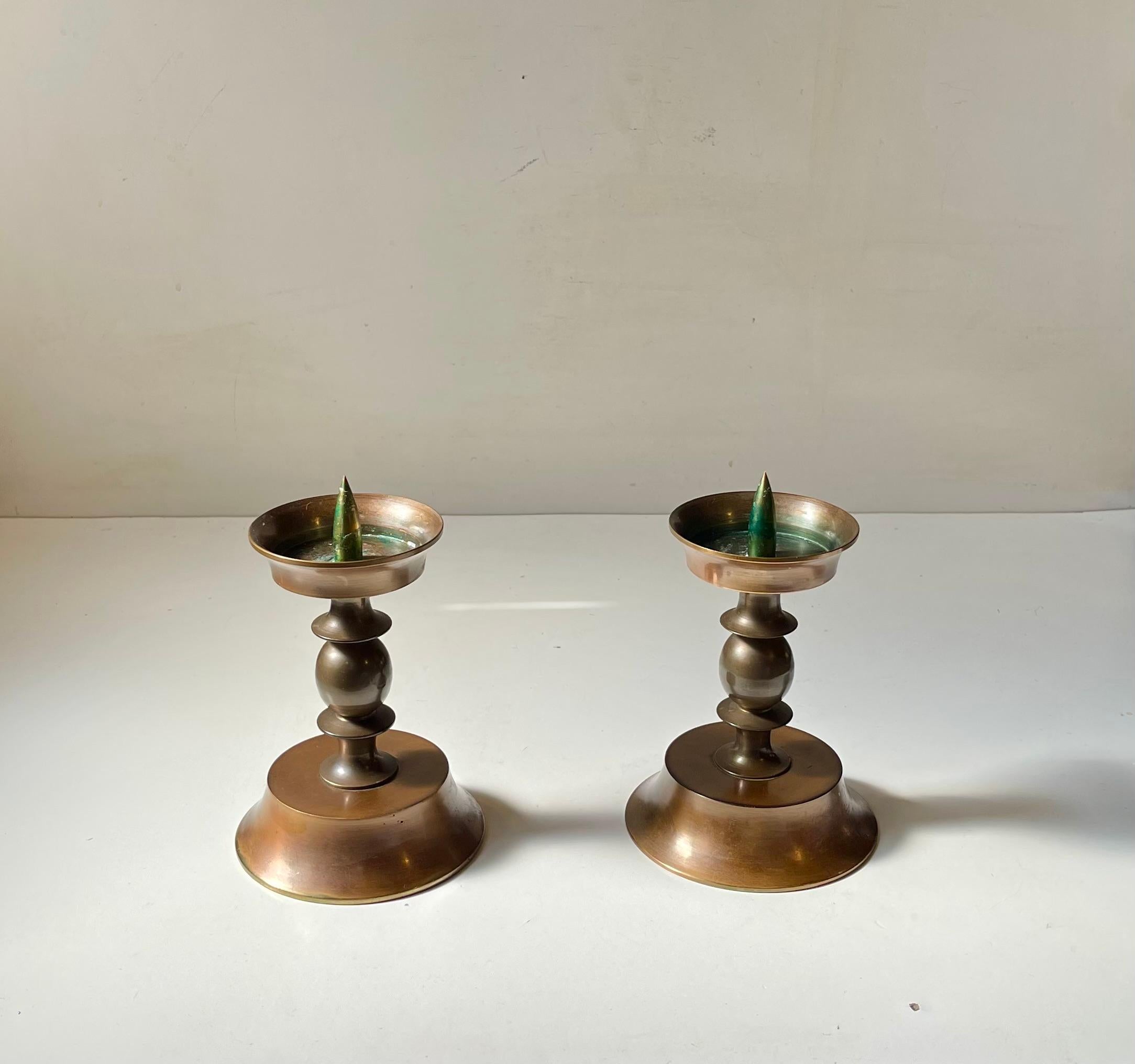 Danish Art Deco Bronze Altar Candleholders from CAWA, 1930s For Sale
