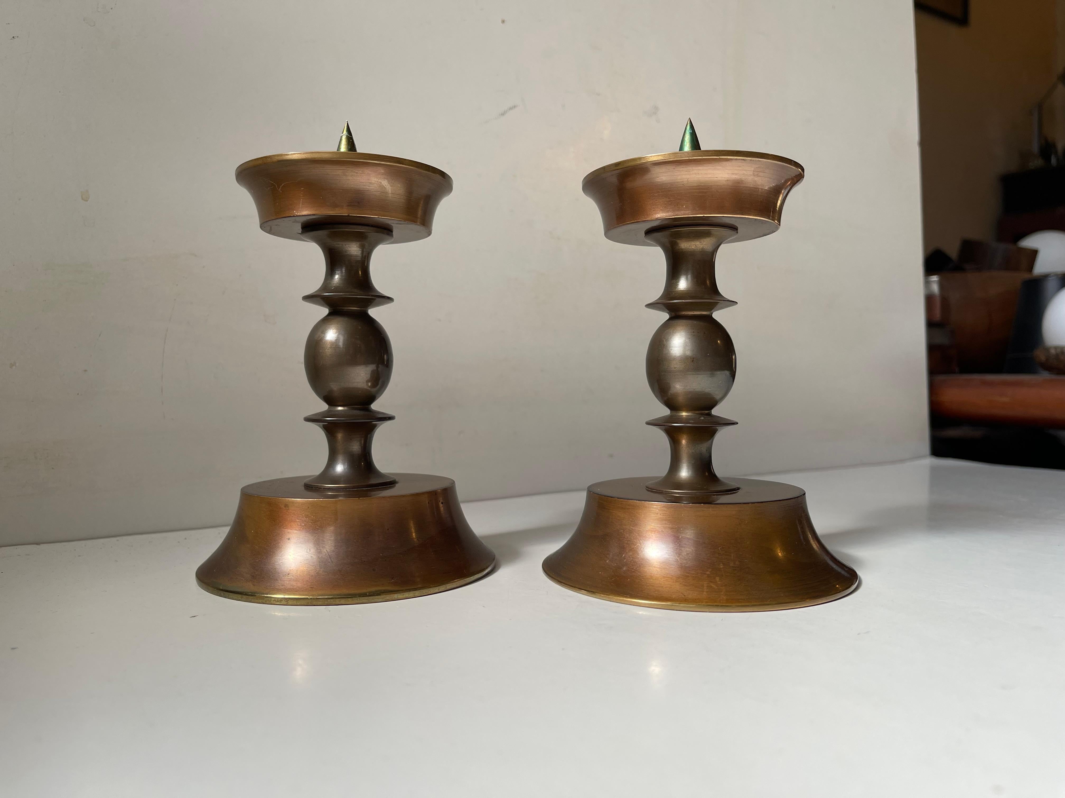 Art Deco Bronze Altar Candleholders from CAWA, 1930s In Good Condition For Sale In Esbjerg, DK