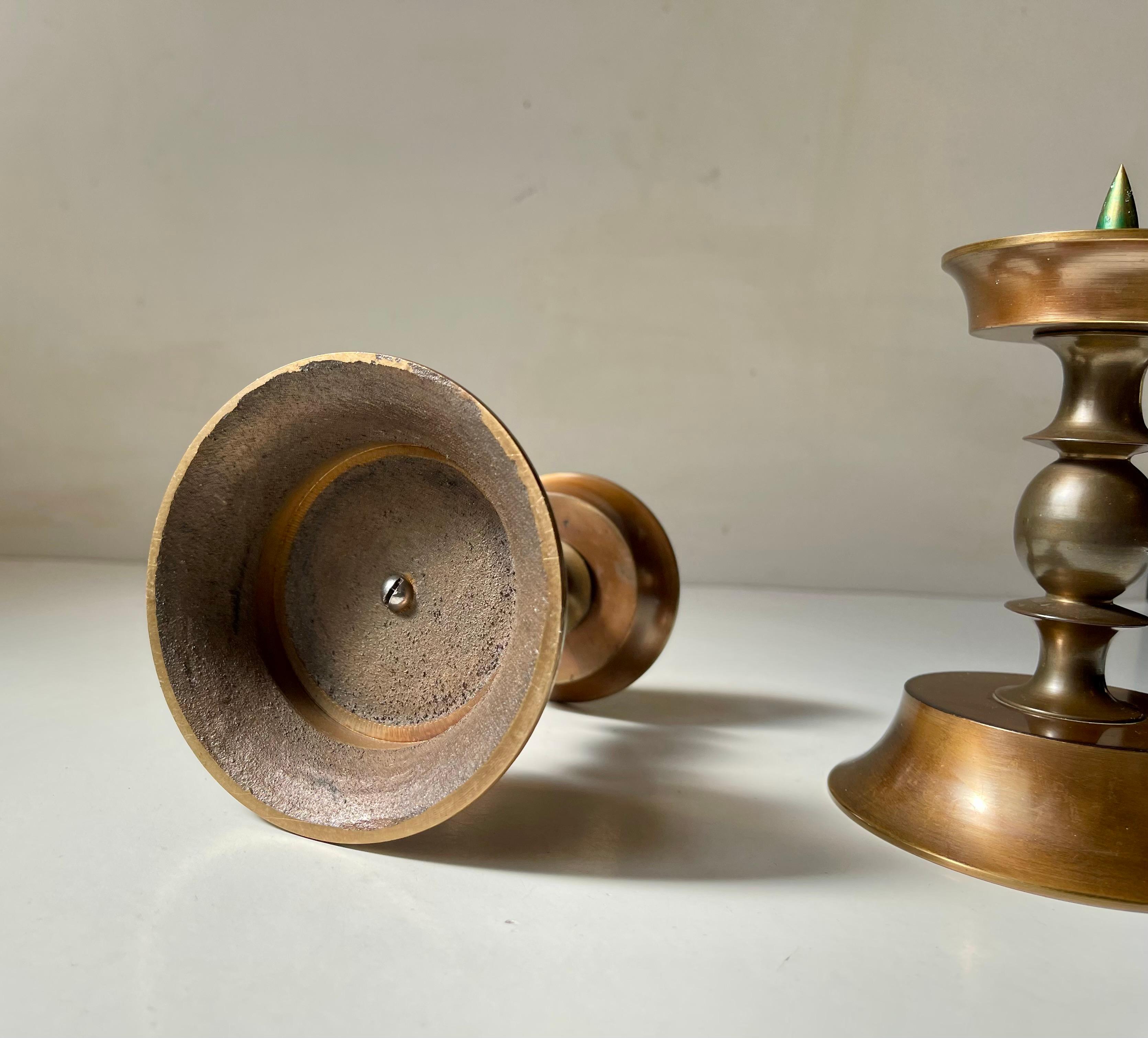 Mid-20th Century Art Deco Bronze Altar Candleholders from CAWA, 1930s For Sale