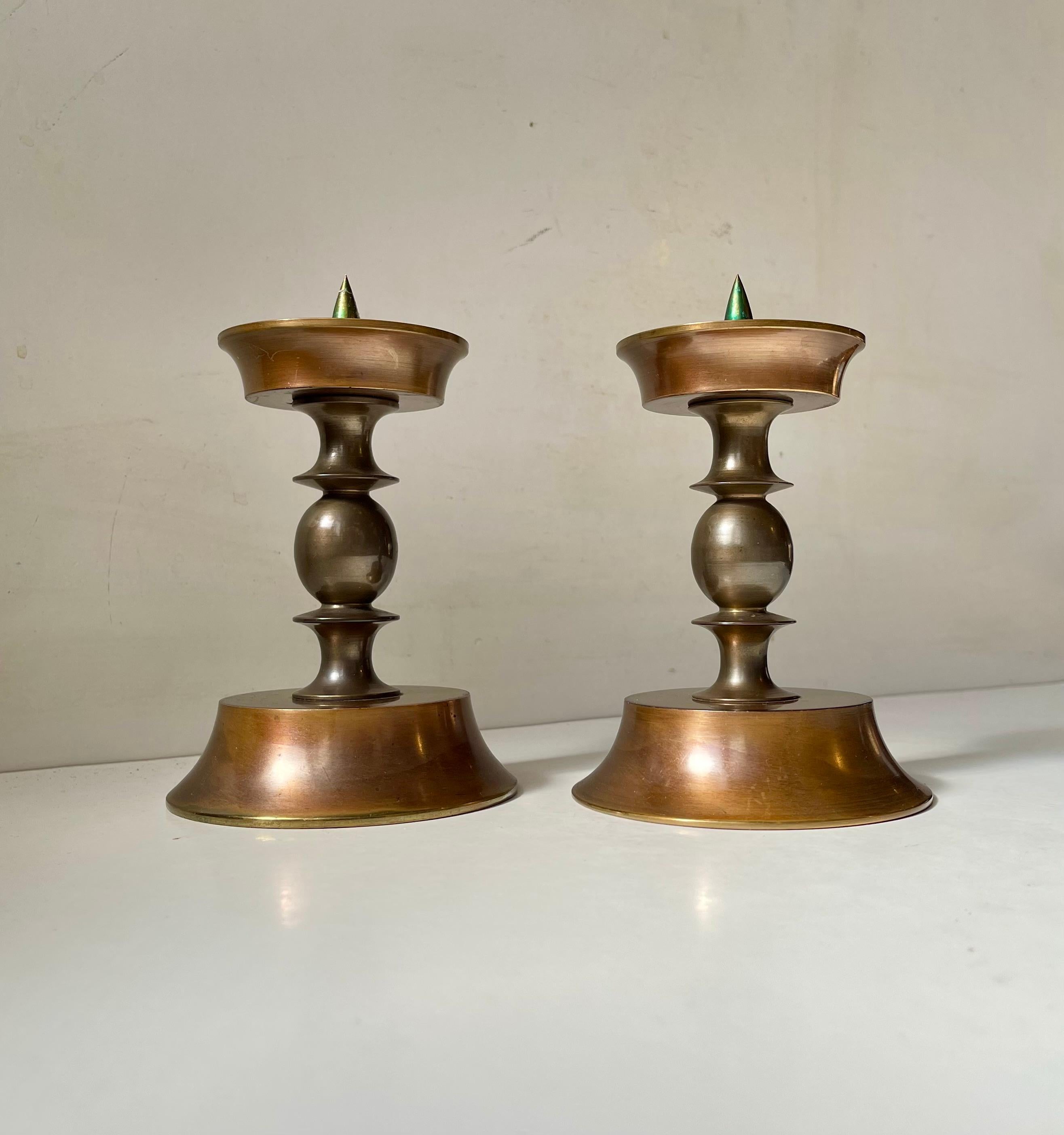Art Deco Bronze Altar Candleholders from CAWA, 1930s For Sale 2