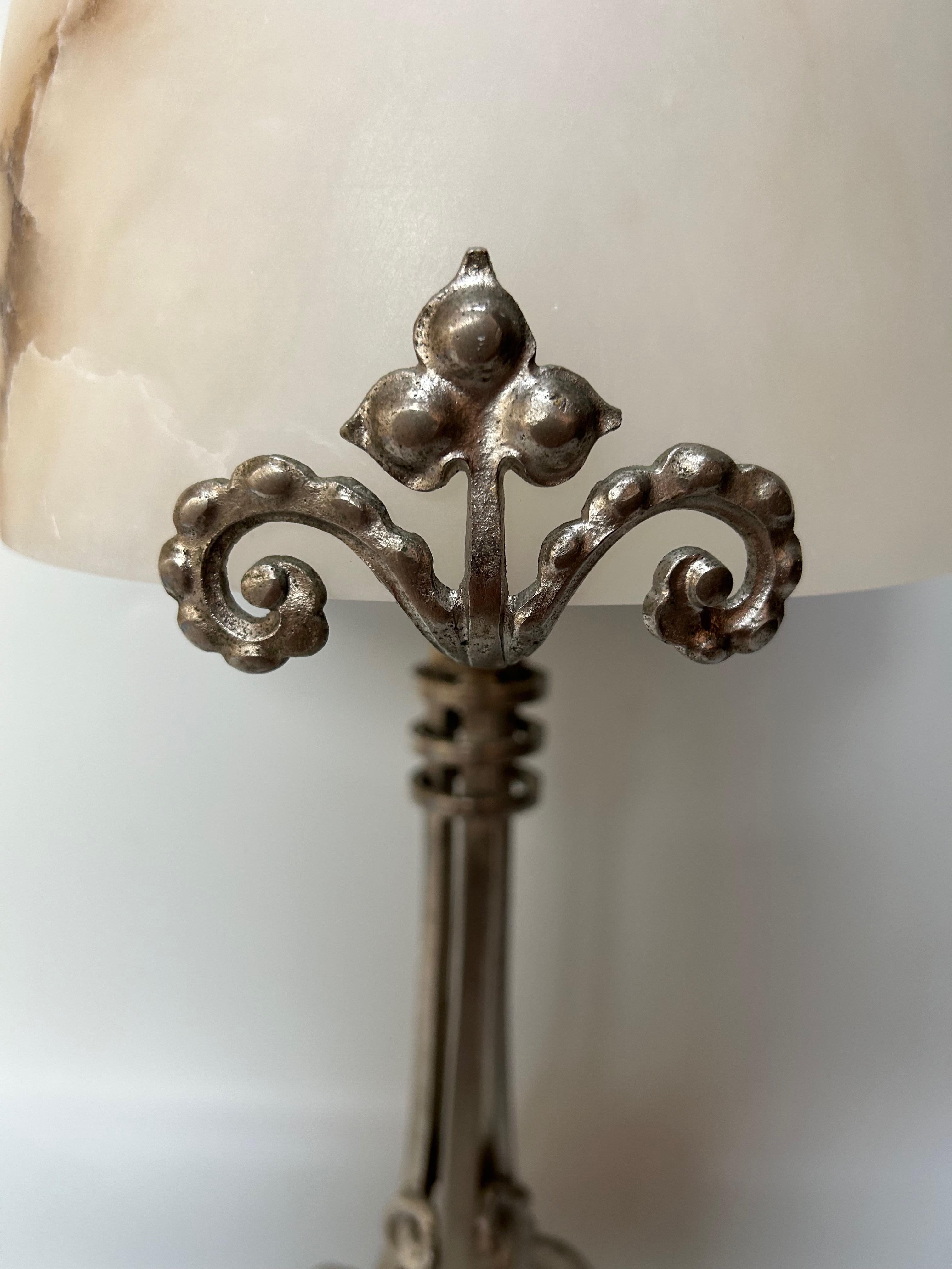French Art Deco Bronze and Alabaster Lamp For Sale