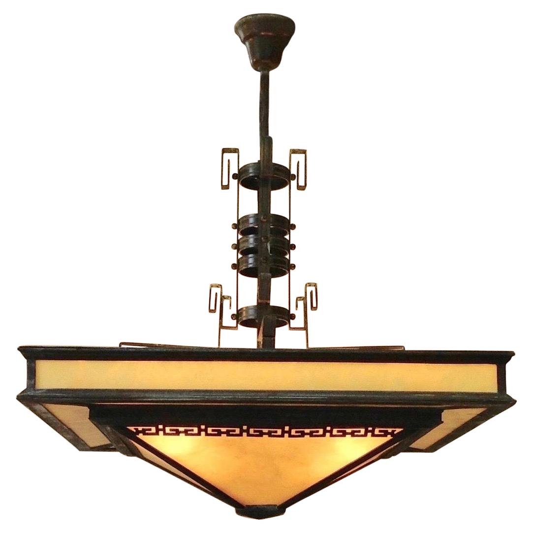 Art Deco Bronze and Alabaster Light Fixture For Sale