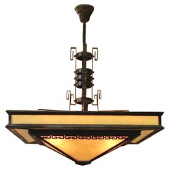 Art Deco Bronze and Alabaster Light Fixture