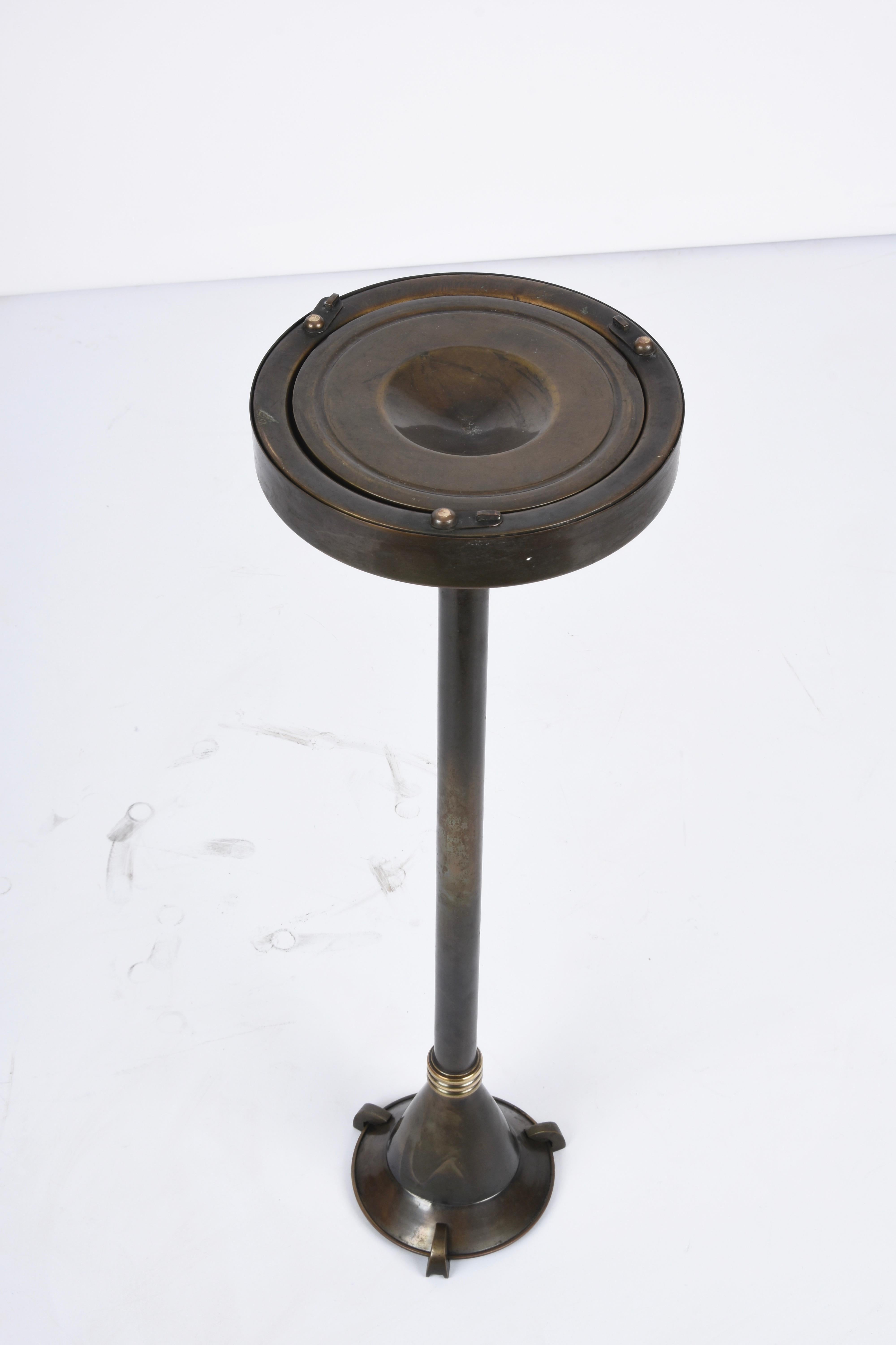 Art Deco Bronze and Brass Italian Circular Floor Ashtray, 1930s 8