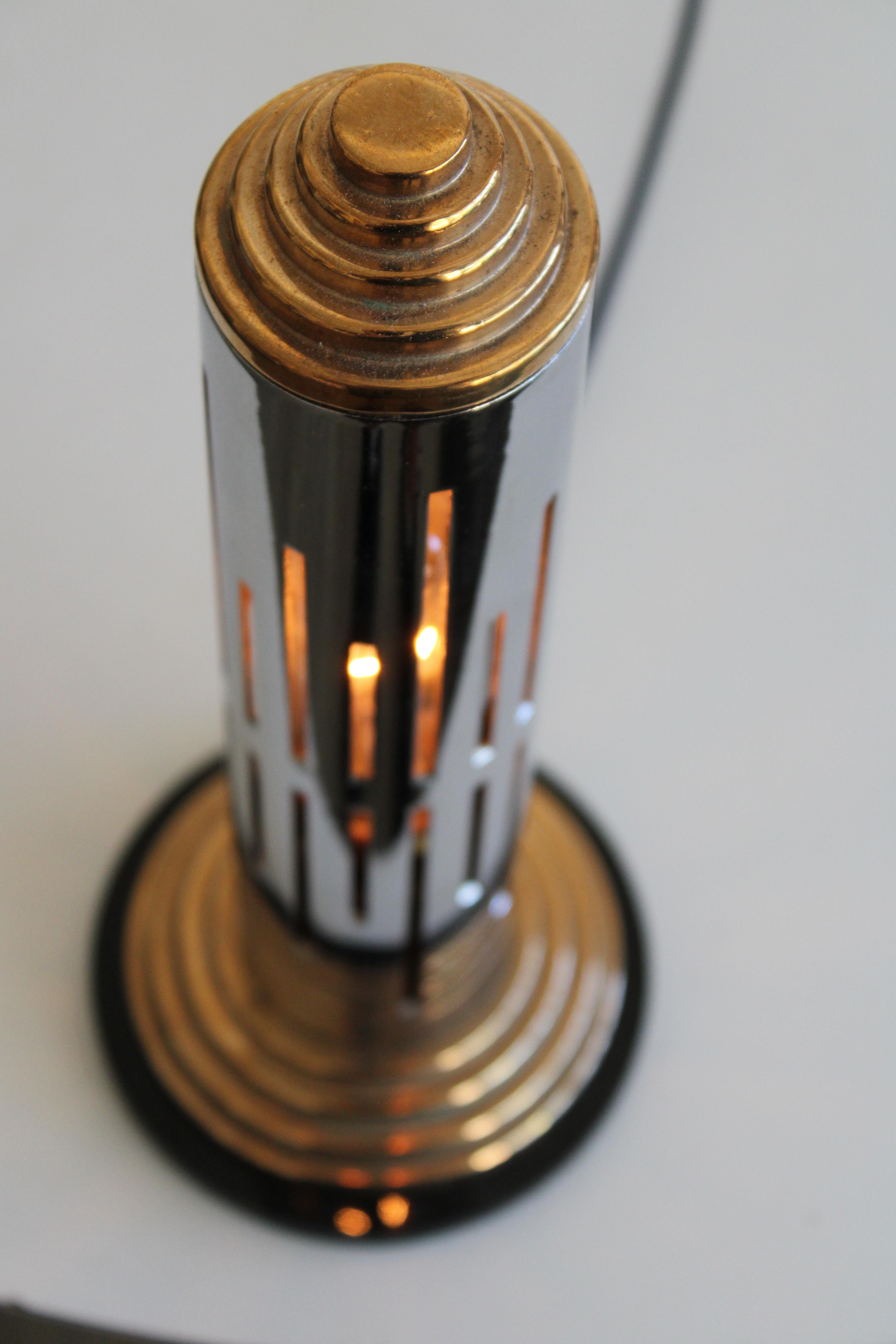 American Art Deco Bronze and Chrome Skyscraper Lamp
