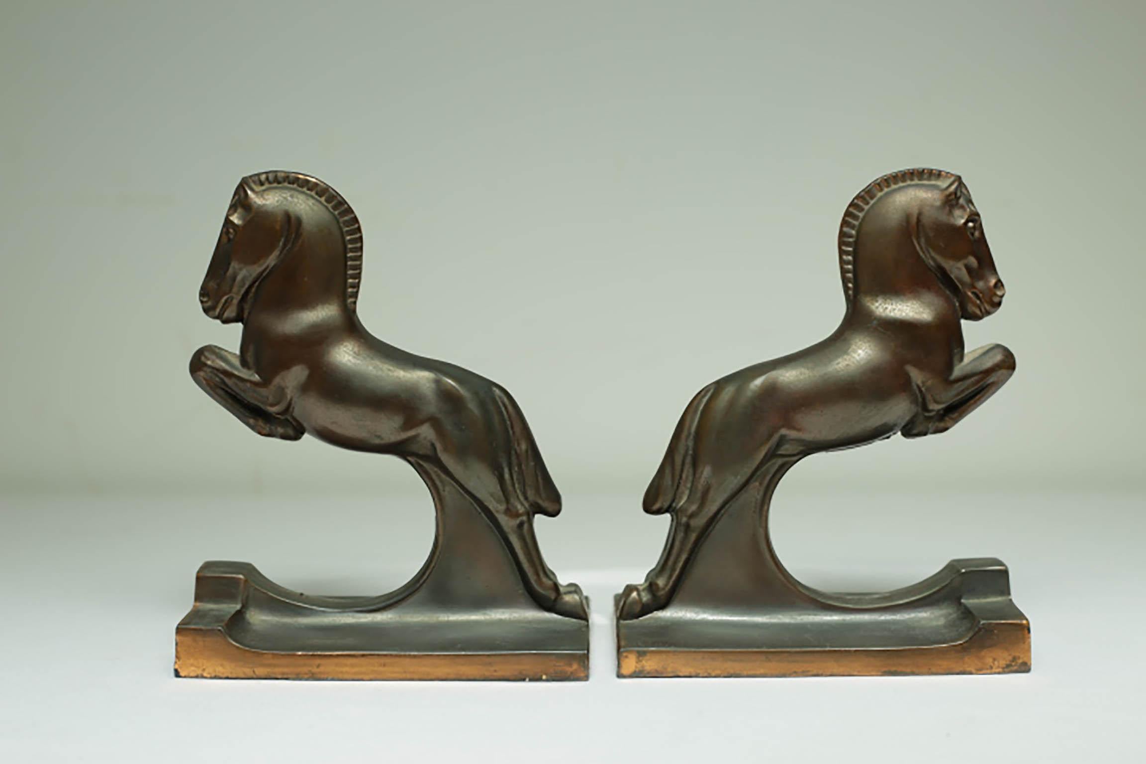 Bronze and copper highly stylized horse bookends by Dodge Inc.