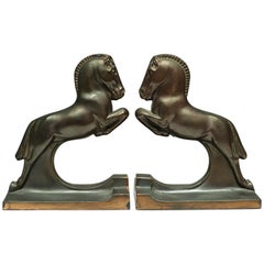 Art Deco Bronze and Copper Horse Bookends by Dodge Inc., circa 1940s