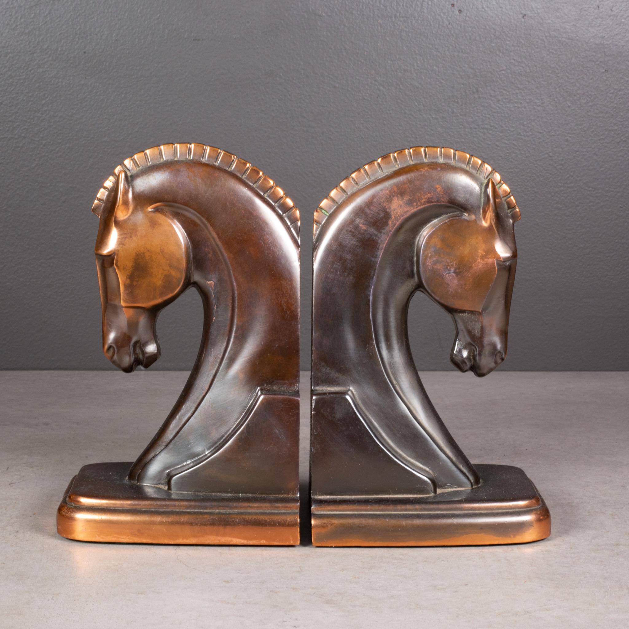 Art Deco Bronze and Copper Plated Machine Age Trojan Horse Bookends by Dodge Inc In Good Condition In San Francisco, CA