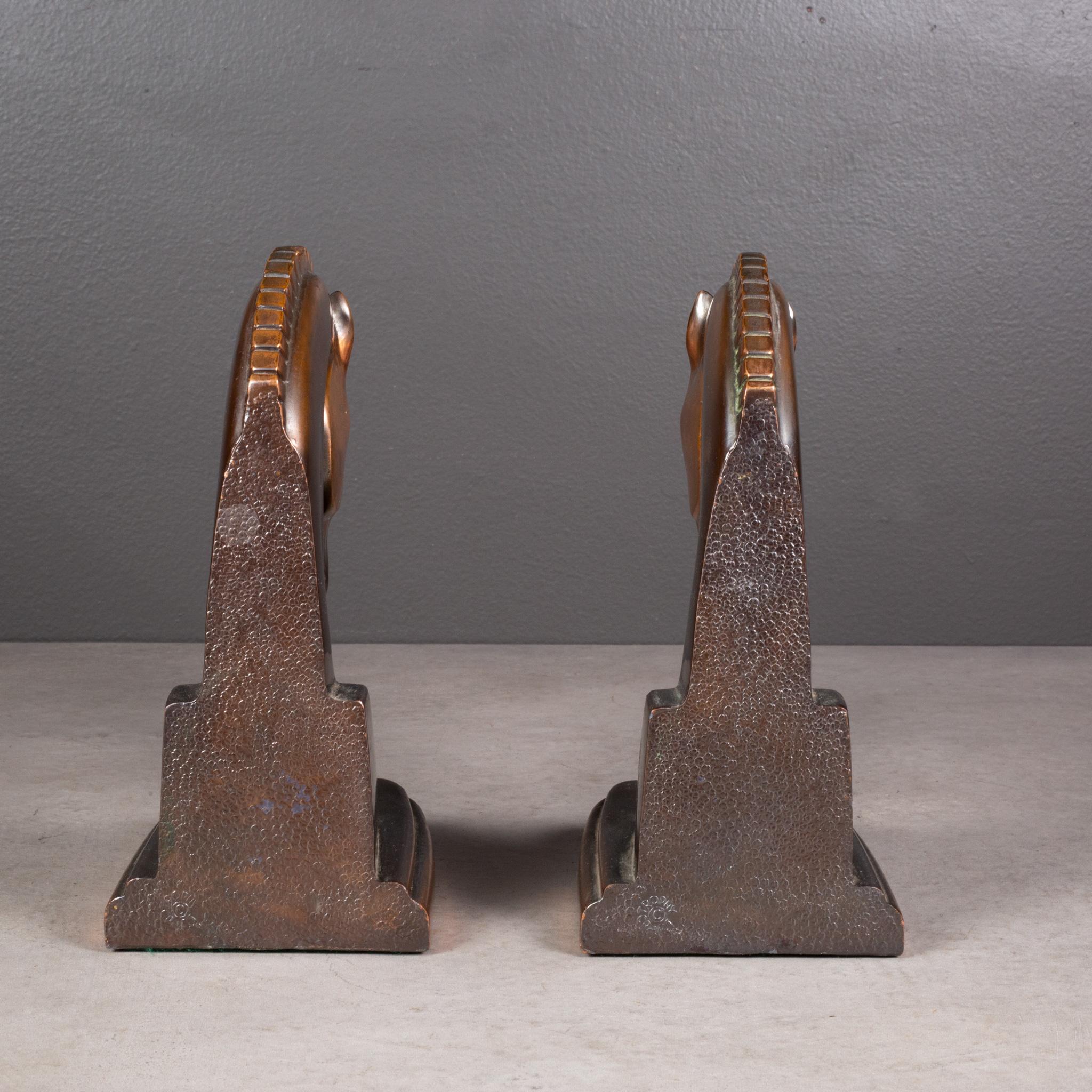 20th Century Art Deco Bronze and Copper Plated Machine Age Trojan Horse Bookends by Dodge Inc