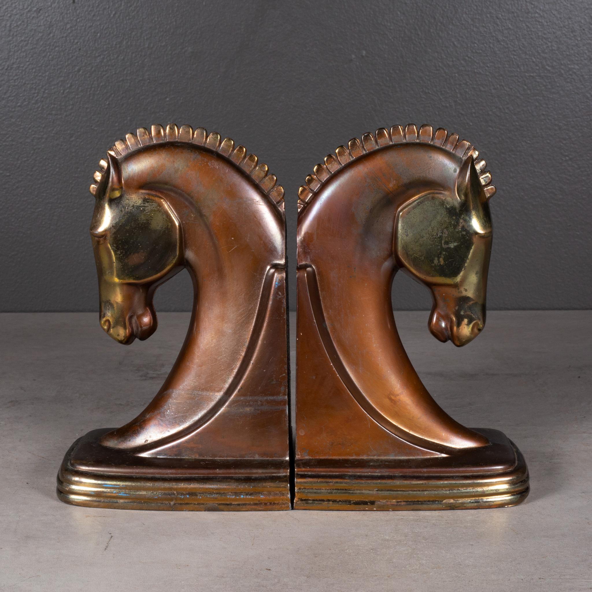 20th Century Art Deco Bronze and Copper Plated Trojan Horse Bookends by Dodge Inc. c.1930