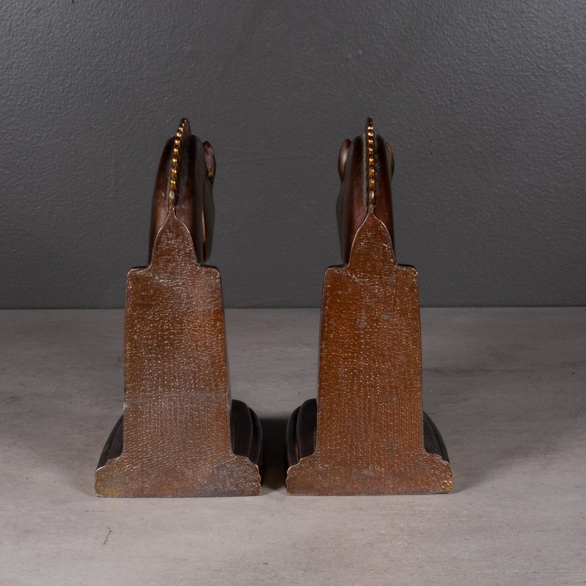 Art Deco Bronze and Copper Plated Trojan Horse Bookends by Dodge Inc. c.1930 1