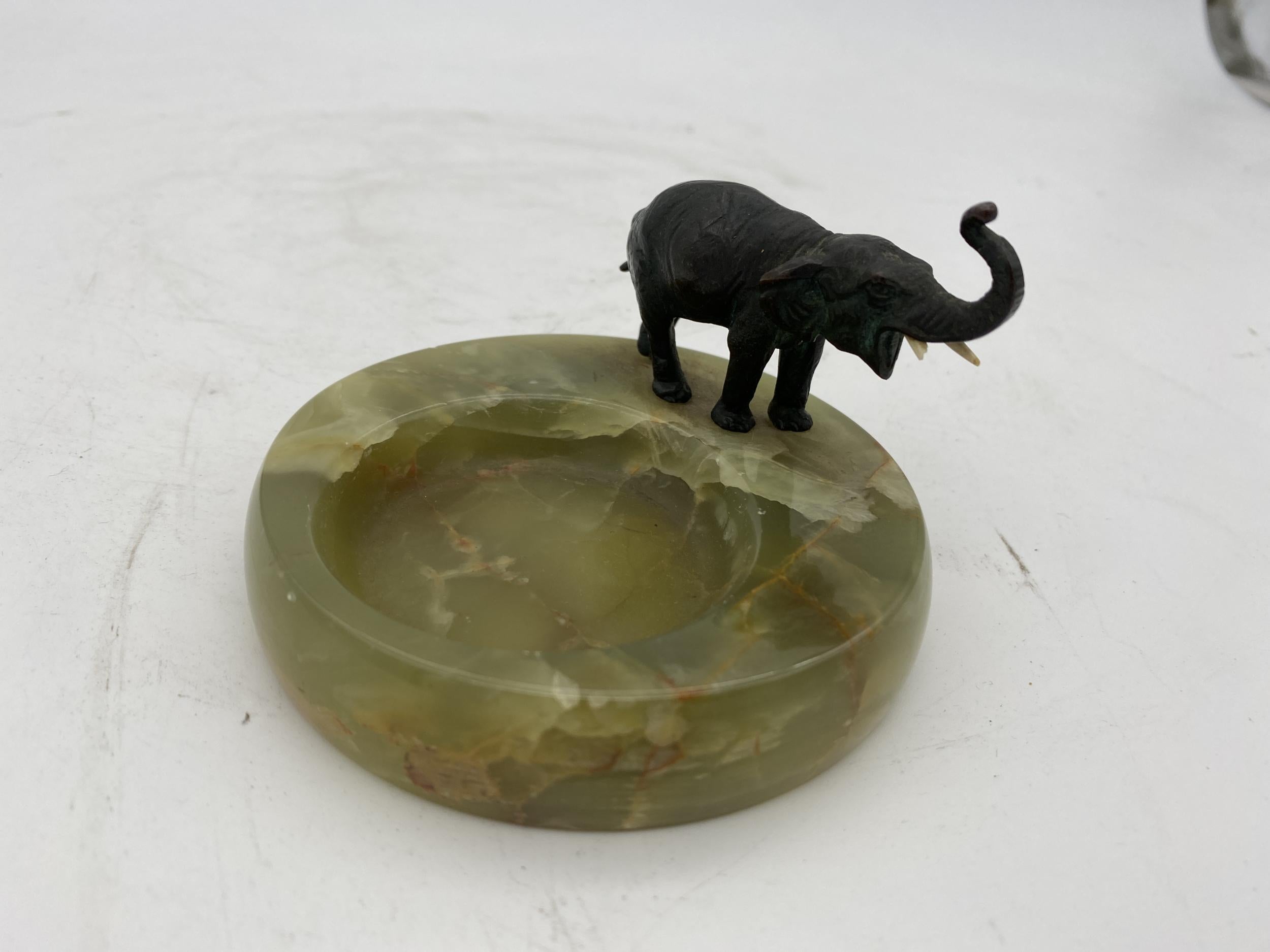 American Art Deco Bronze and Marble Elephant Ashtray, circa 1920