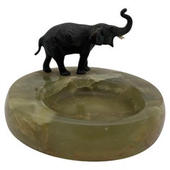 Art Deco Bronze and Marble Elephant Ashtray, circa 1920