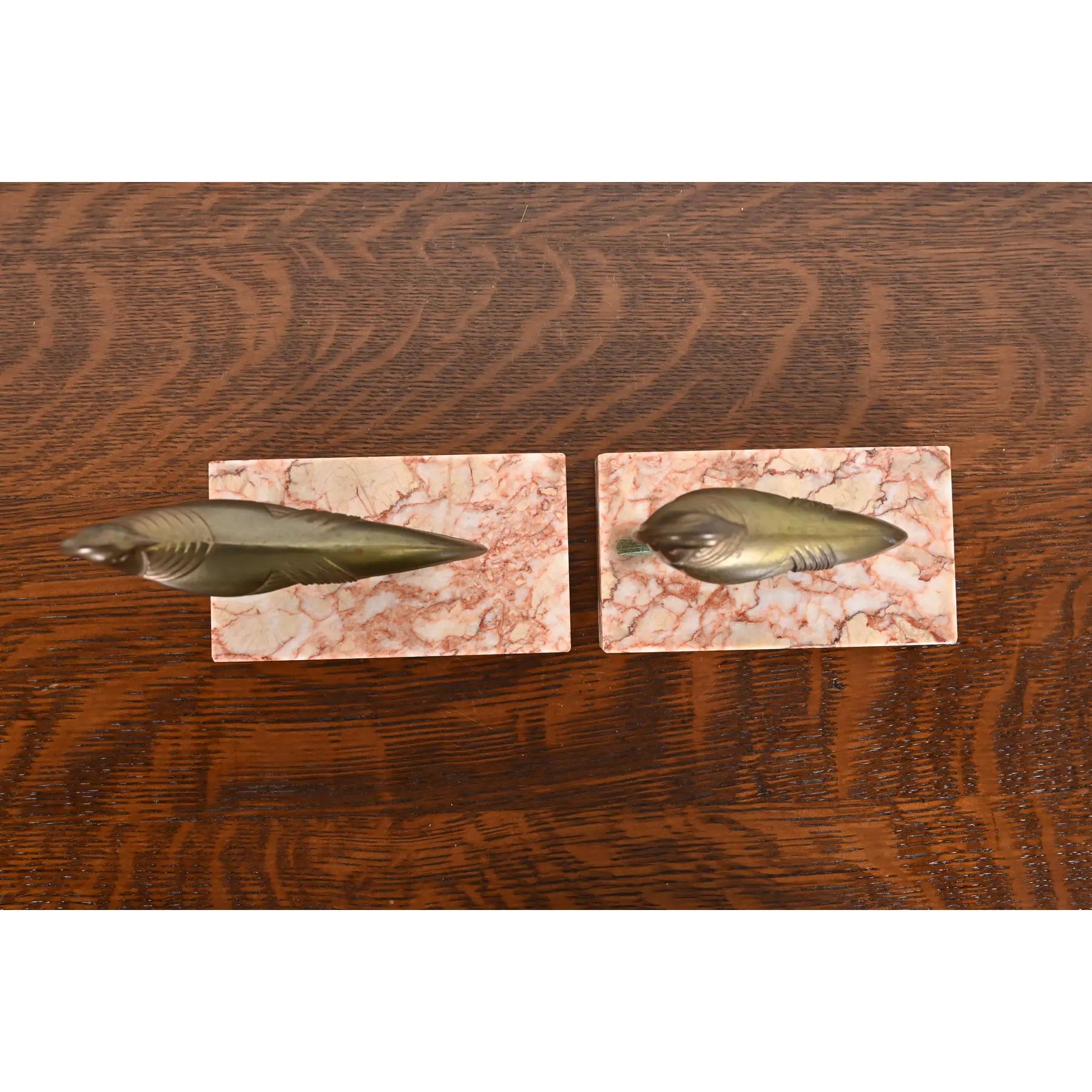 Mid-20th Century Art Deco Bronze and Marble Pheasant Bookends, Pair For Sale