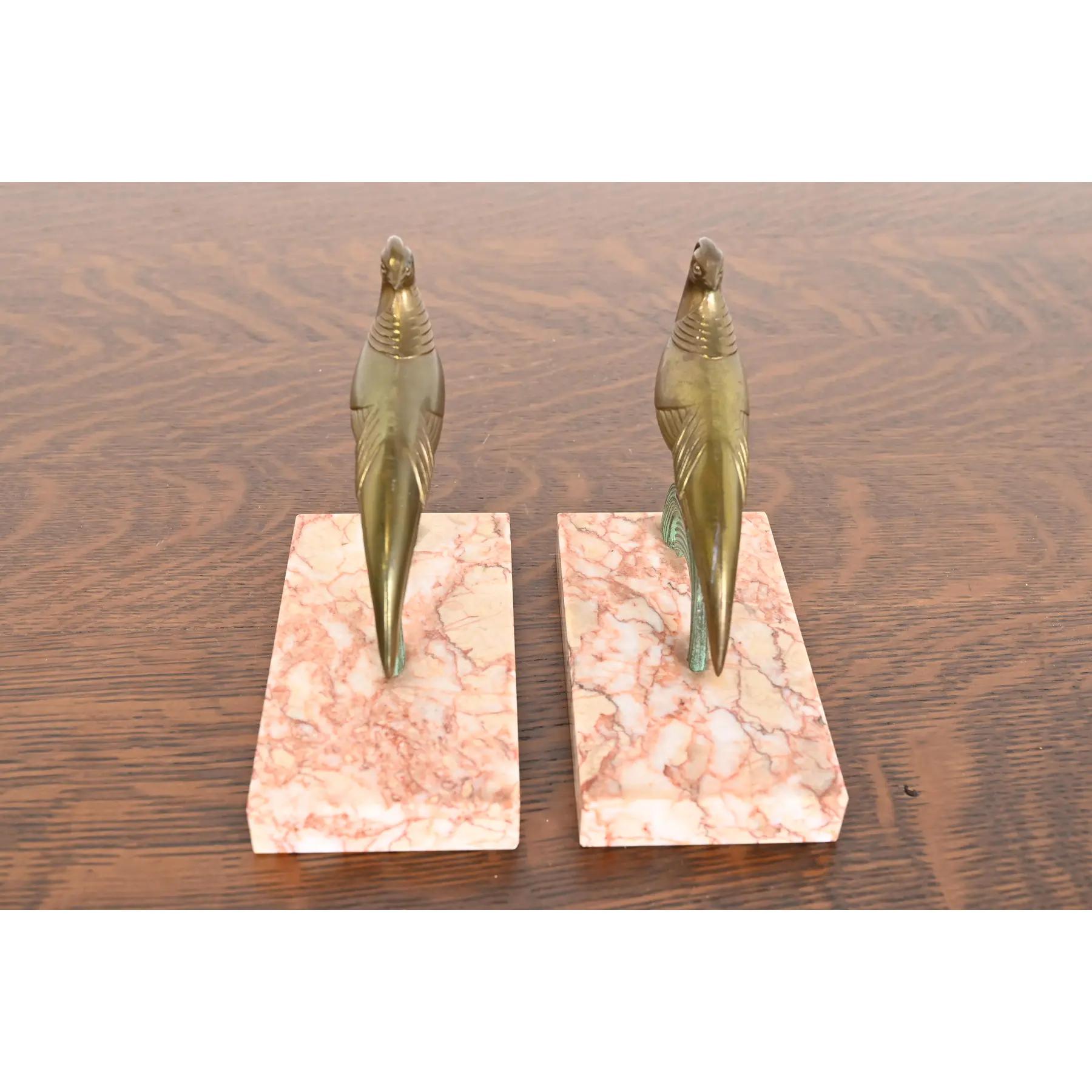 Art Deco Bronze and Marble Pheasant Bookends, Pair For Sale 1