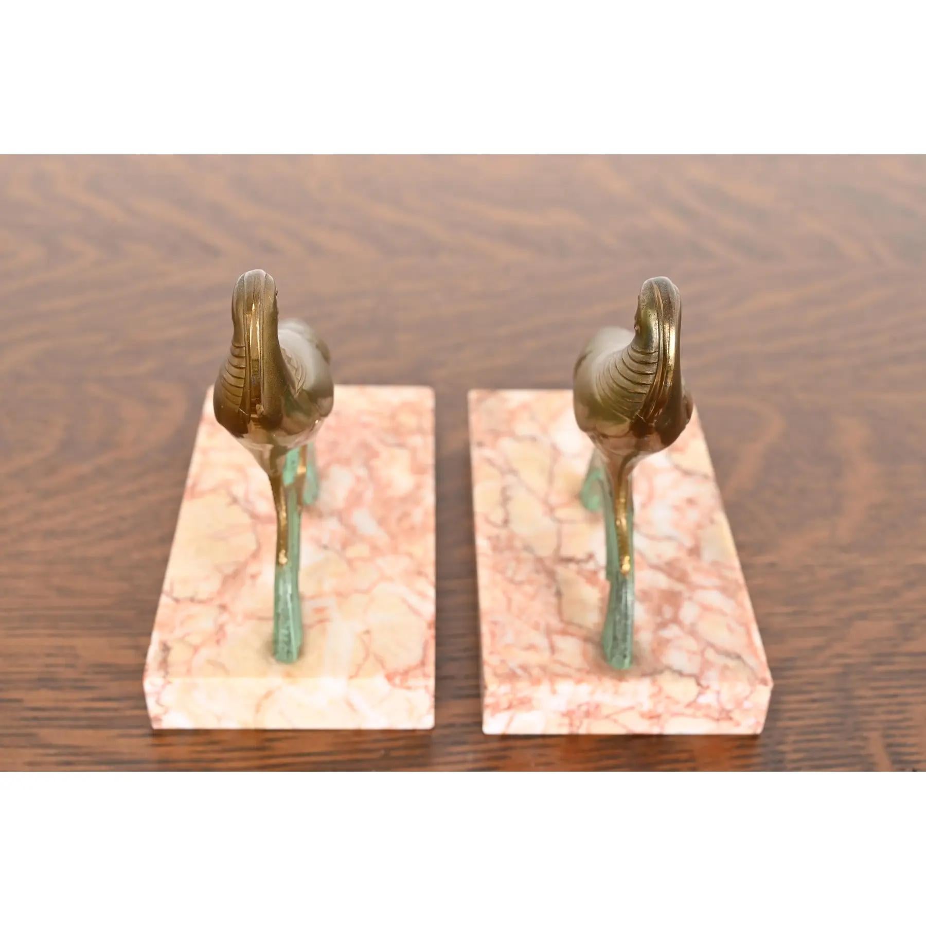 Art Deco Bronze and Marble Pheasant Bookends, Pair For Sale 2