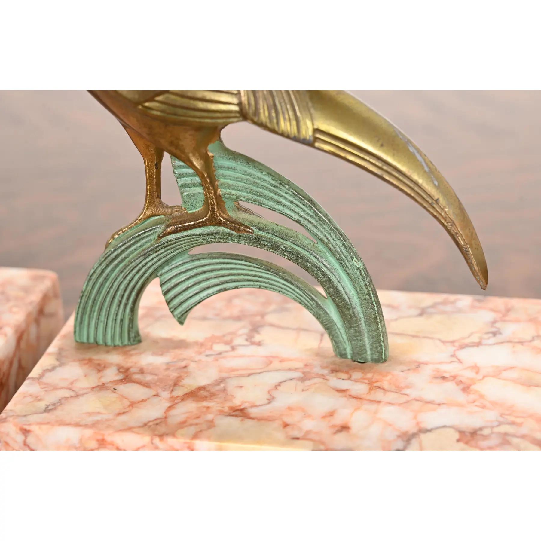 Art Deco Bronze and Marble Pheasant Bookends, Pair For Sale 4