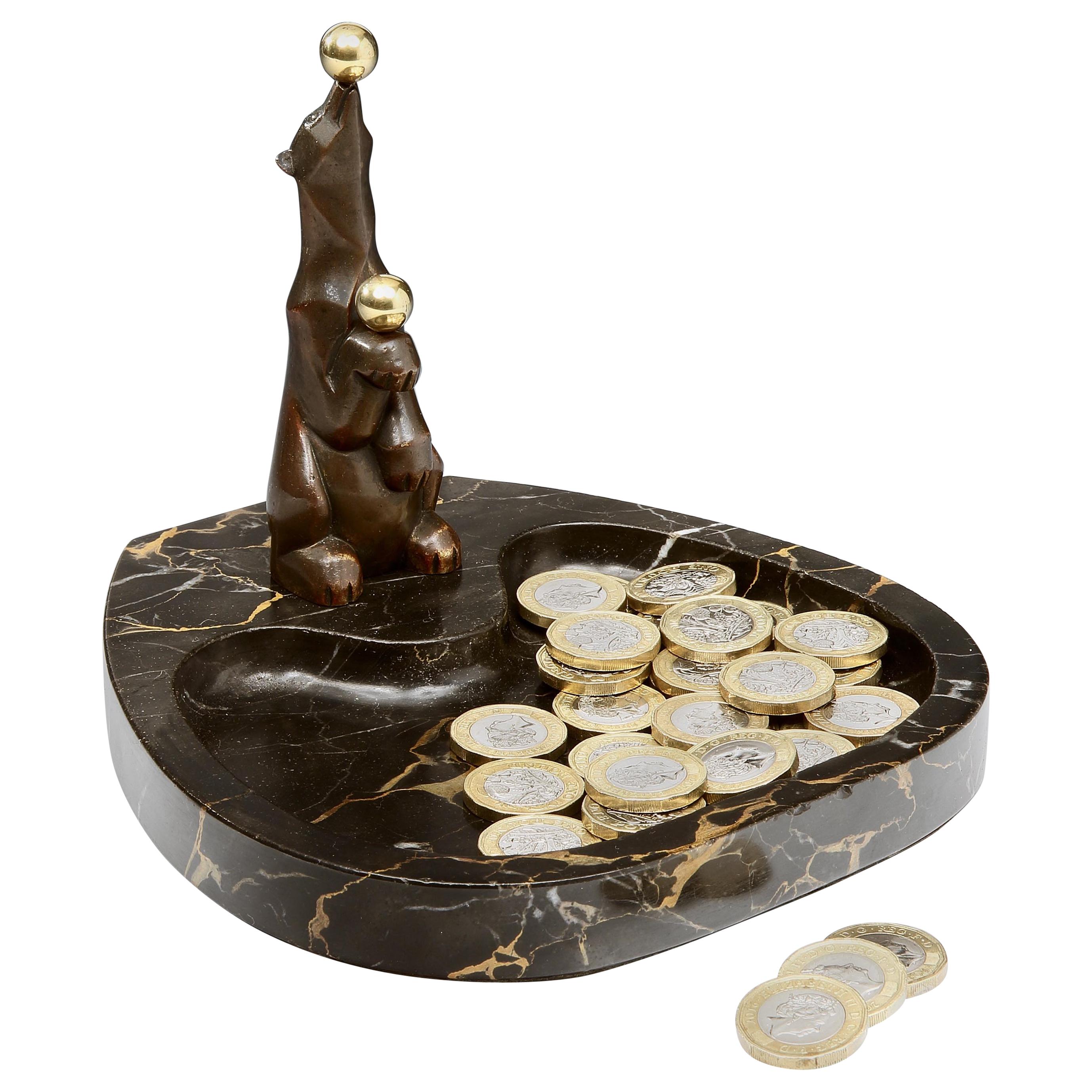 Art Deco Bronze and Marble 
Polar Bear
 Vide Poche by Lavroff