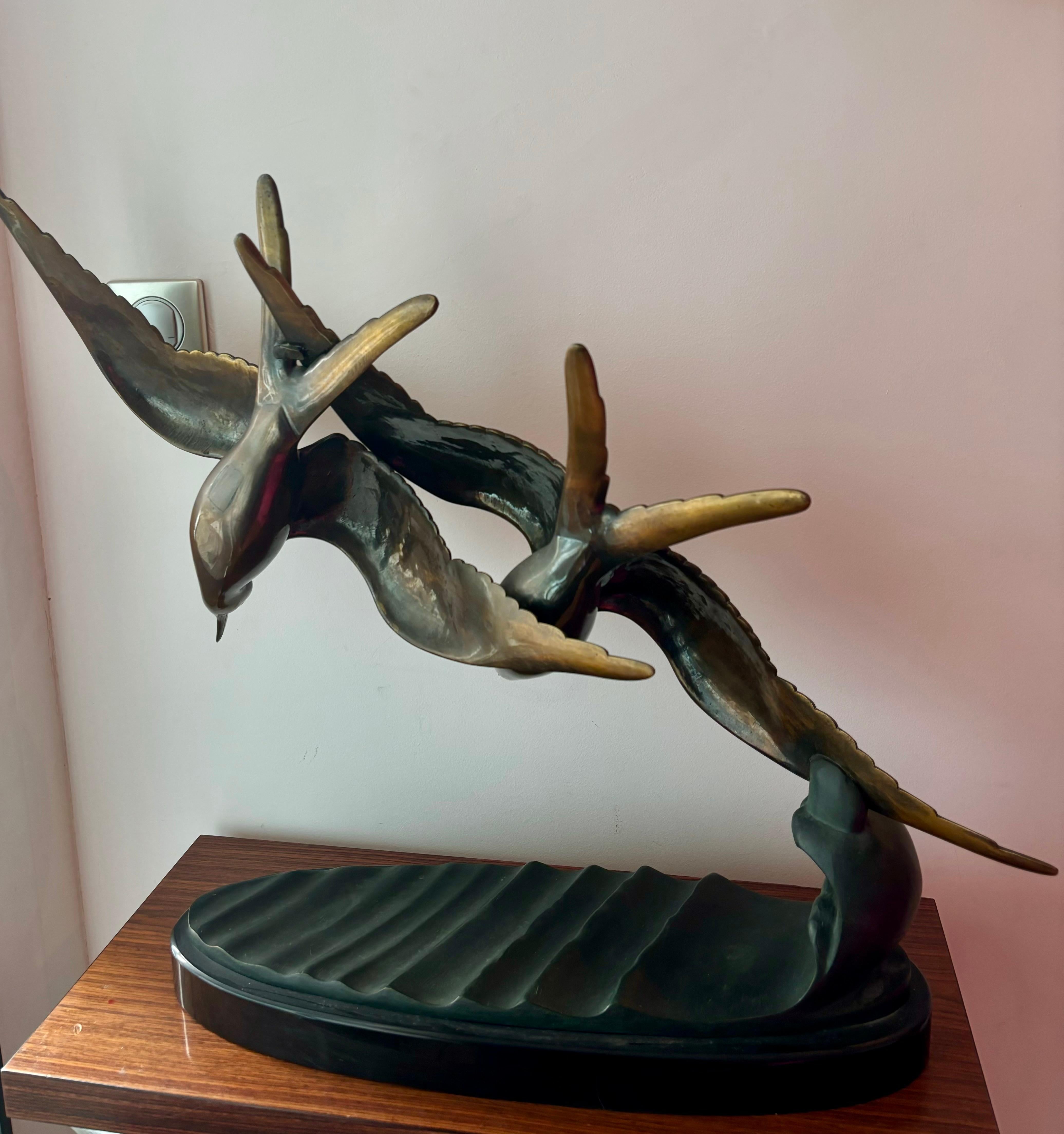 Art Deco Bronze and Marble Sculpture by Renéti In Good Condition For Sale In CANNES, FR