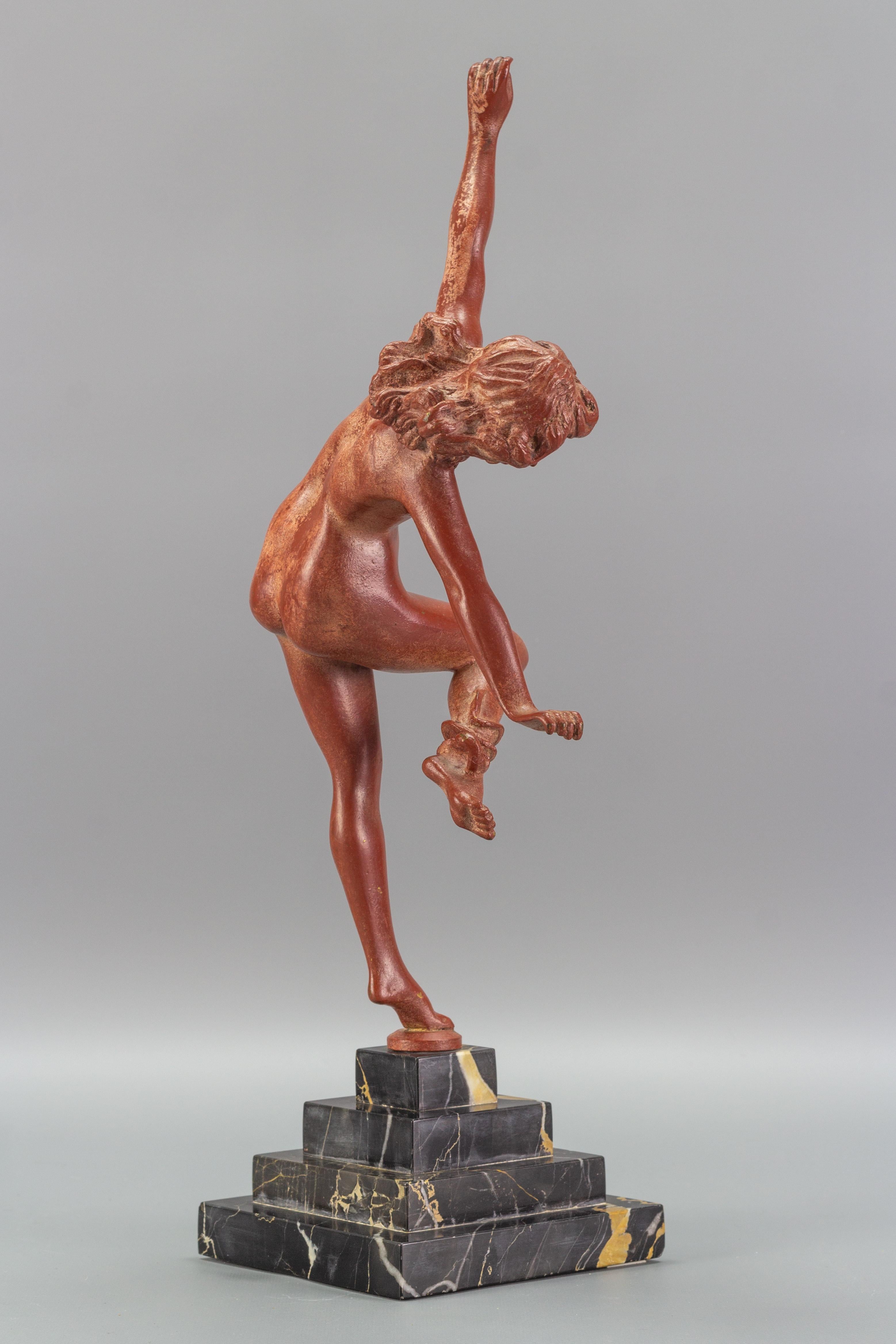 Art Deco Bronze and Marble Sculpture Nude Lady with Snake, The Snake Dancer 4