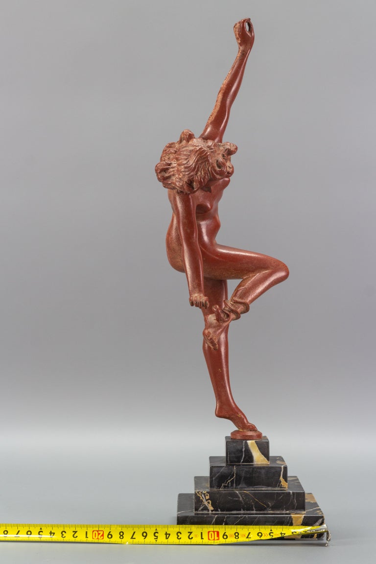 Art Deco Bronze and Marble Sculpture Nude Lady with Snake, The Snake Dancer For Sale 5