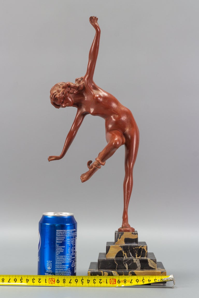 Art Deco Bronze and Marble Sculpture Nude Lady with Snake, The Snake Dancer For Sale 6